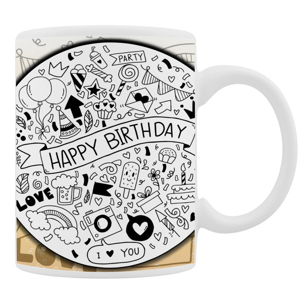 Printed Ceramic Coffee Mug | Happy Birthday Celebration | 325 Ml 